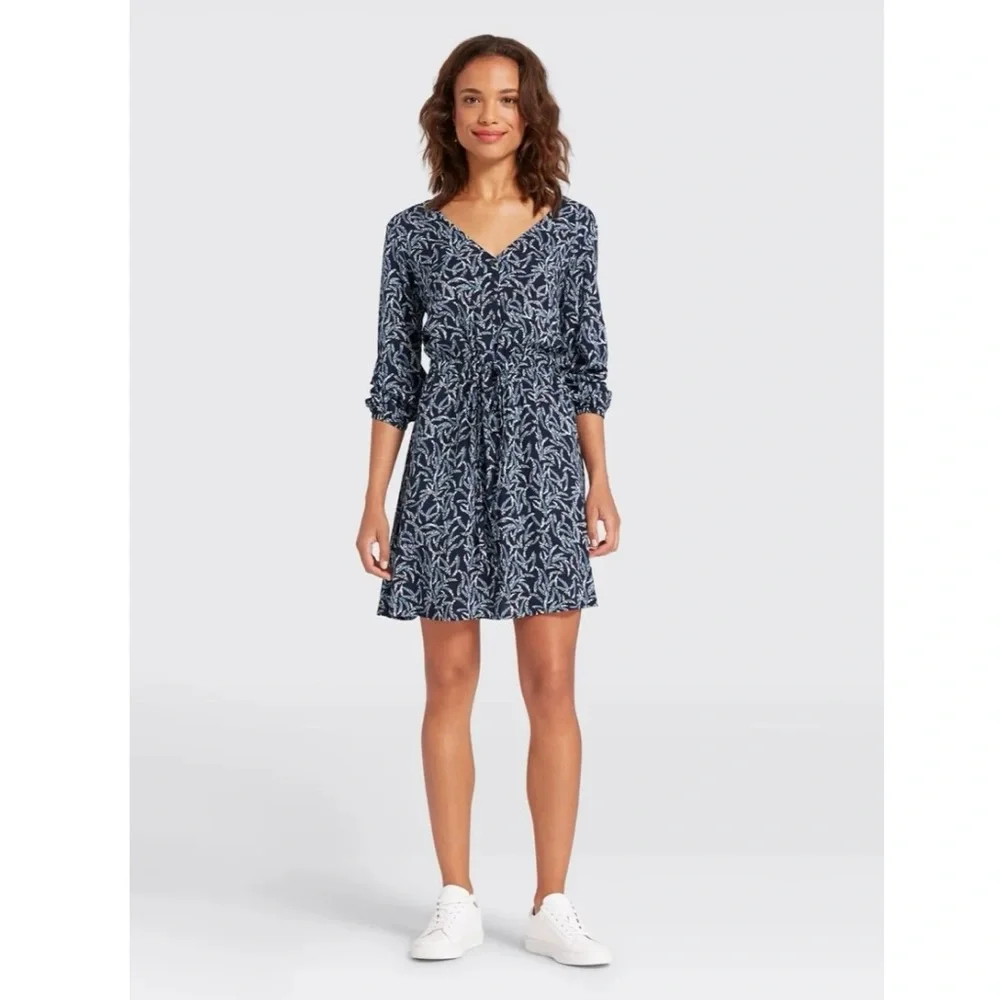 Draper James 6 Blue Fern Print Long Sleeve Peasant Blouson Dress‎ Mini